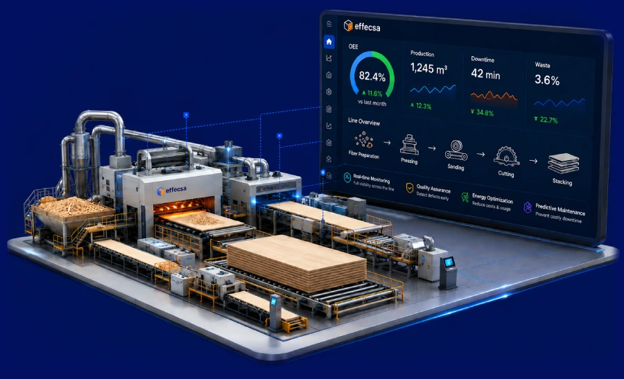 Connected MDF and wood panel production line